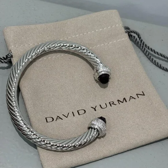 David Yurman 7mm Cable Station Bracelet Silver with Amethyst with diamonds - Picture 5 of 6